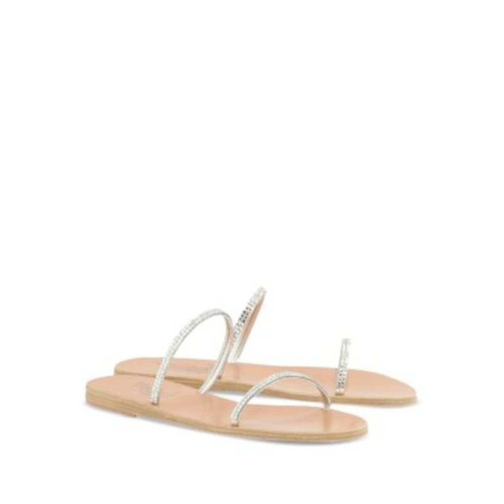 ANCIENT GREEK SANDALS Womens Silver Saita Toe Slip On Slide Sandals Shoes 40